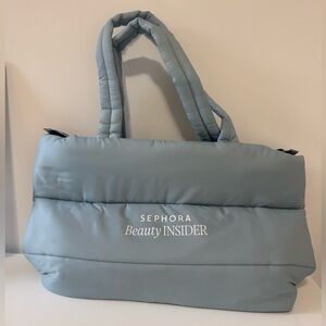 Sephora Beauty Insider Large Puffer Tote Travel Makeup Bag Light Blue NEW